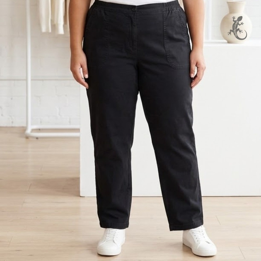 Woman Within Pants Womens 28W Black Elastic Waist Cotton Stretch Pull On Casual